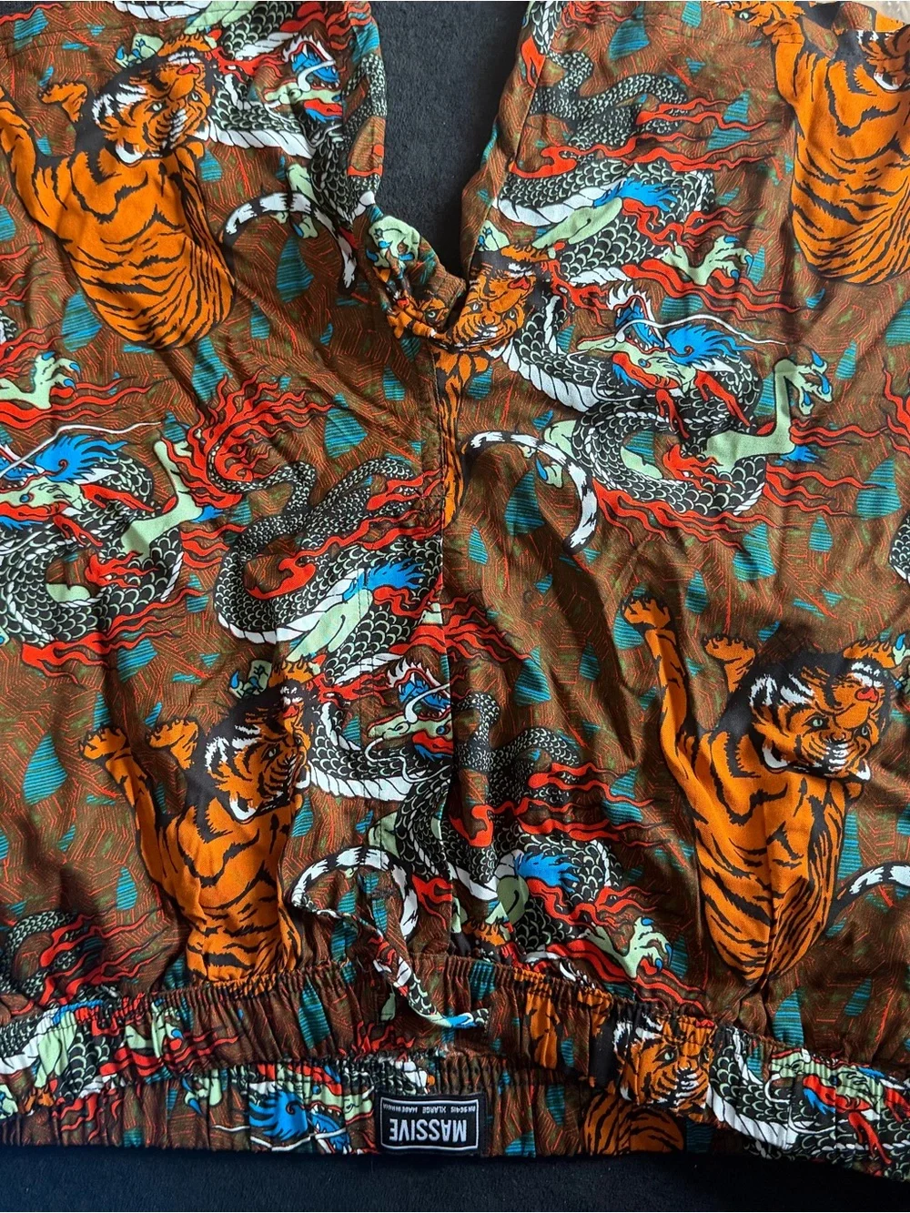 Men's Flat Front Shorts in Brown Tiger & Dragon Print